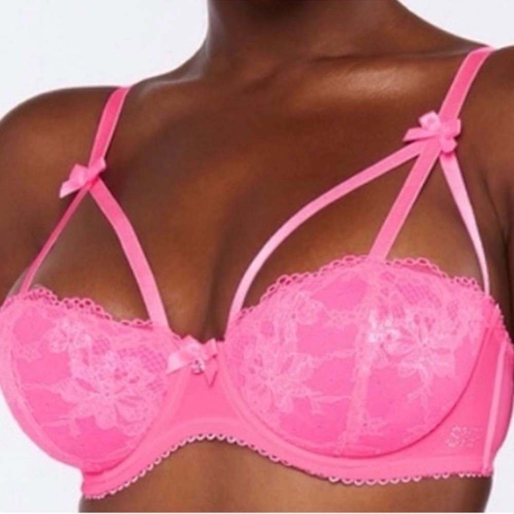 New Savage X Fenty Living in the Clouds Iridescent Lace Caged Demi Bra Rose 40H